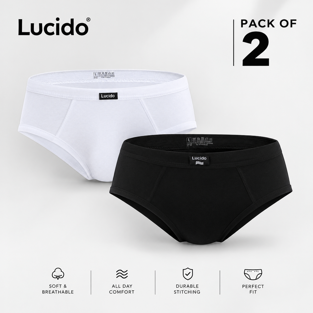Lucido Men’s Briefs – Pack of 2 (Black & White)