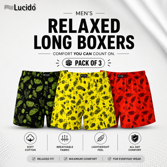 PACK OF 3 Men’s Relaxed Long Boxer Shorts